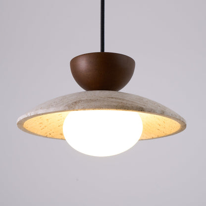 Moderne Pendelleuchte aus Travertin und Glas