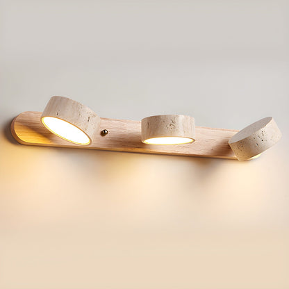 Wandlampe aus Holz und Travertin
