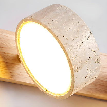 Wandlampe aus Holz und Travertin
