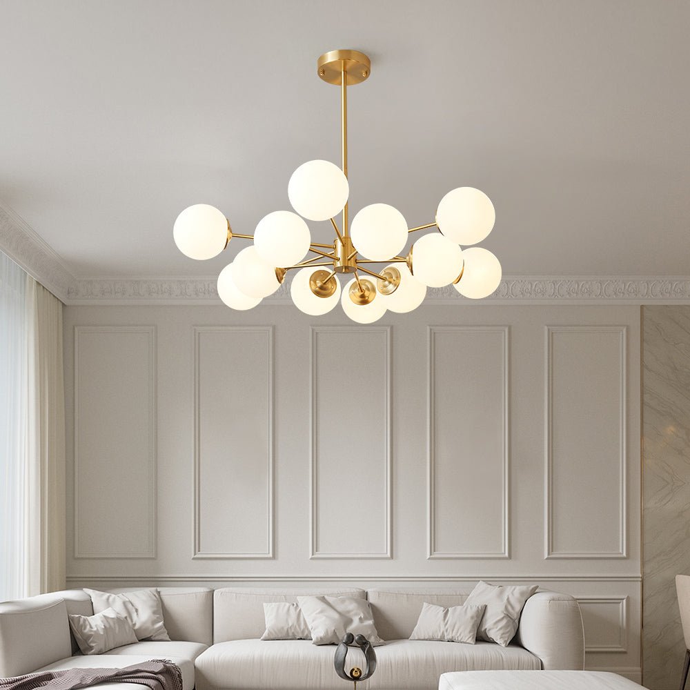 Spheralis Mid-Century Messing-Opalglas-Kronleuchter