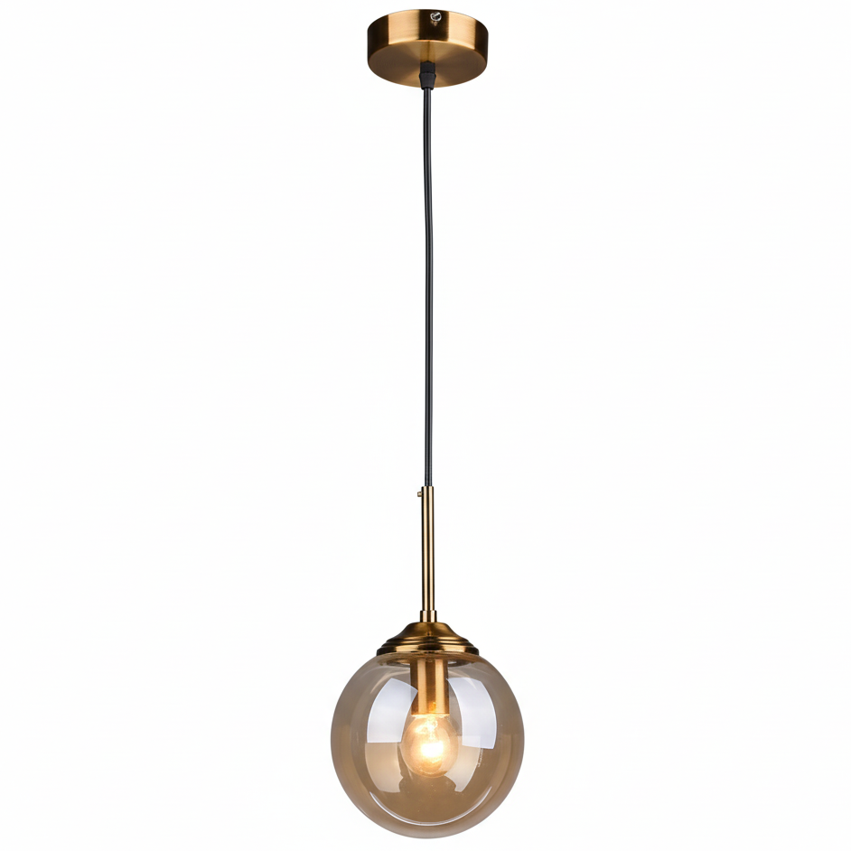Orbelle Art-déco-Pendelleuchte aus Messing mit Glaskugel