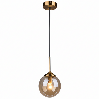 Orbelle Art-déco-Pendelleuchte aus Messing mit Glaskugel