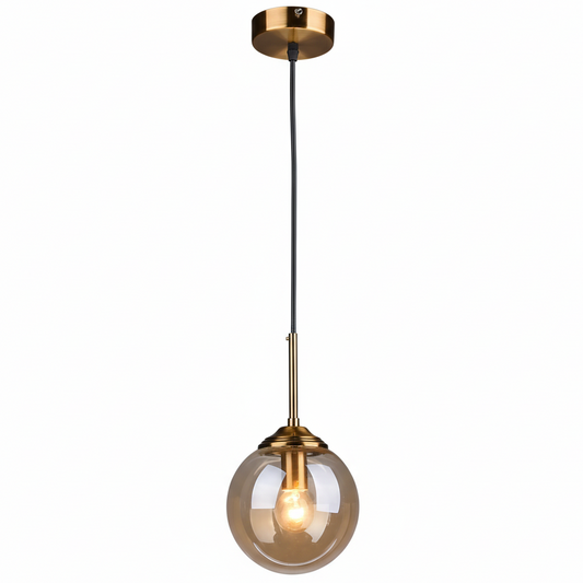 Orbelle Art-déco-Pendelleuchte aus Messing mit Glaskugel
