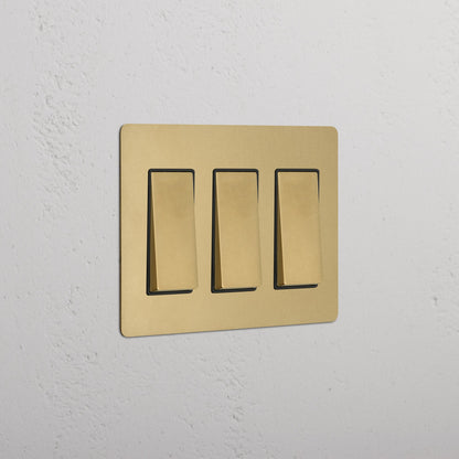 Quillane minimalistischer Messing-Wippschalter, 3-fach