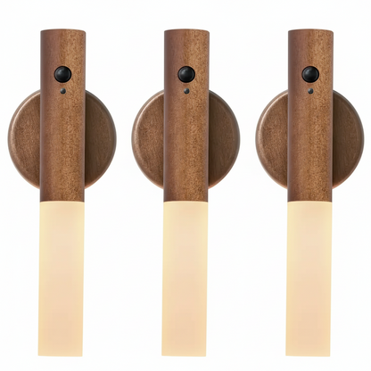 Minimalistische Wandleuchte aus Holz von Oakmira mit Bewegungsmelder