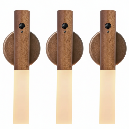 Minimalistische Wandleuchte aus Holz von Oakmira mit Bewegungsmelder
