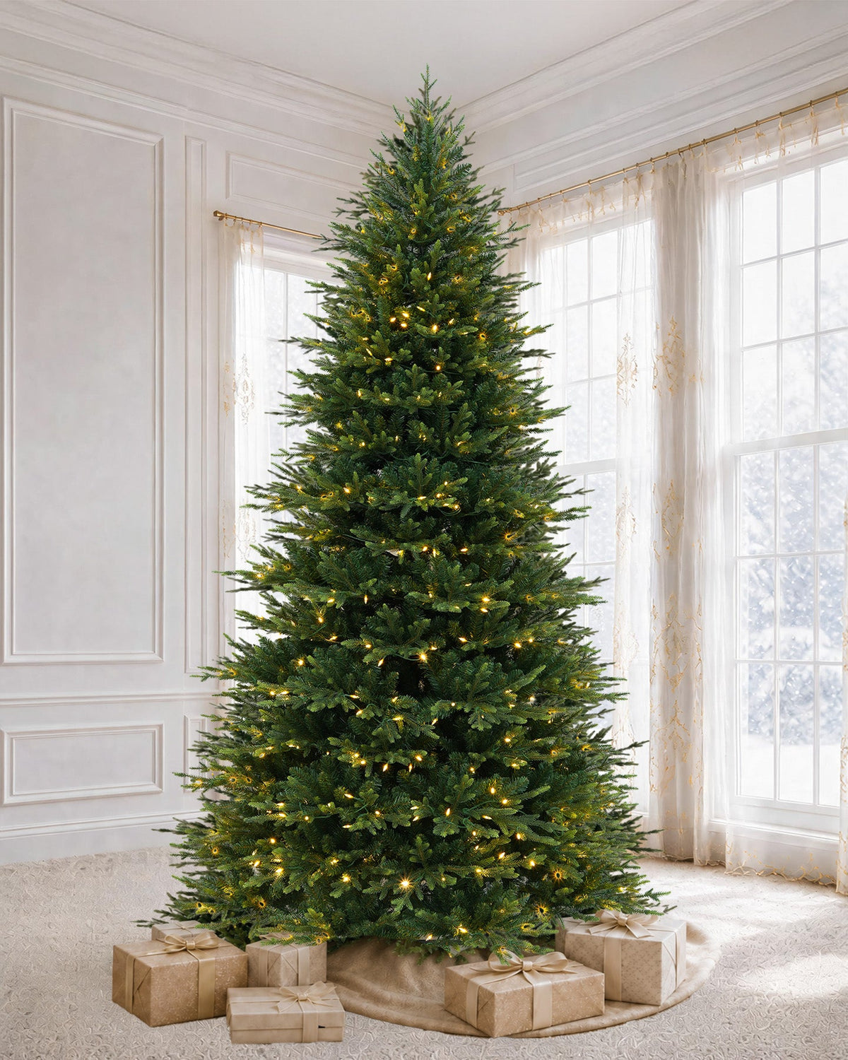 Skovra Klassischer PE/PVC-Weihnachtsbaum, 12 ft, vorbeleuchtet