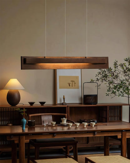 Lineare Holz-LED-Pendelleuchte