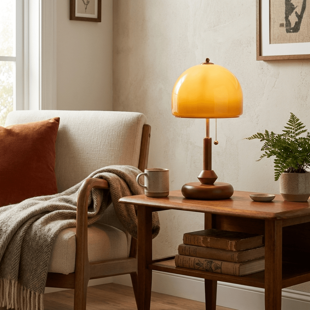 Bricora Mid-Century-Walnuss-Tischleuchte