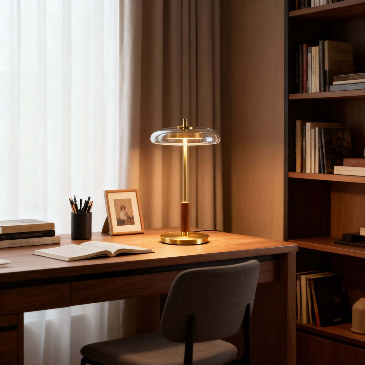 Fenrik Mid-Century-Walnuss-Tischleuchte