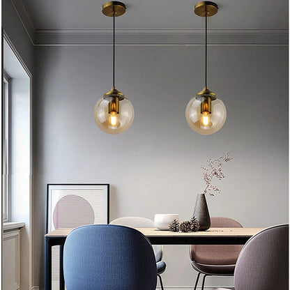 Orbelle Art-déco-Pendelleuchte aus Messing mit Glaskugel