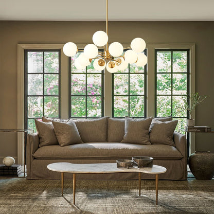 Spheralis Mid-Century Messing-Opalglas-Kronleuchter