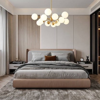Spheralis Mid-Century Messing-Opalglas-Kronleuchter
