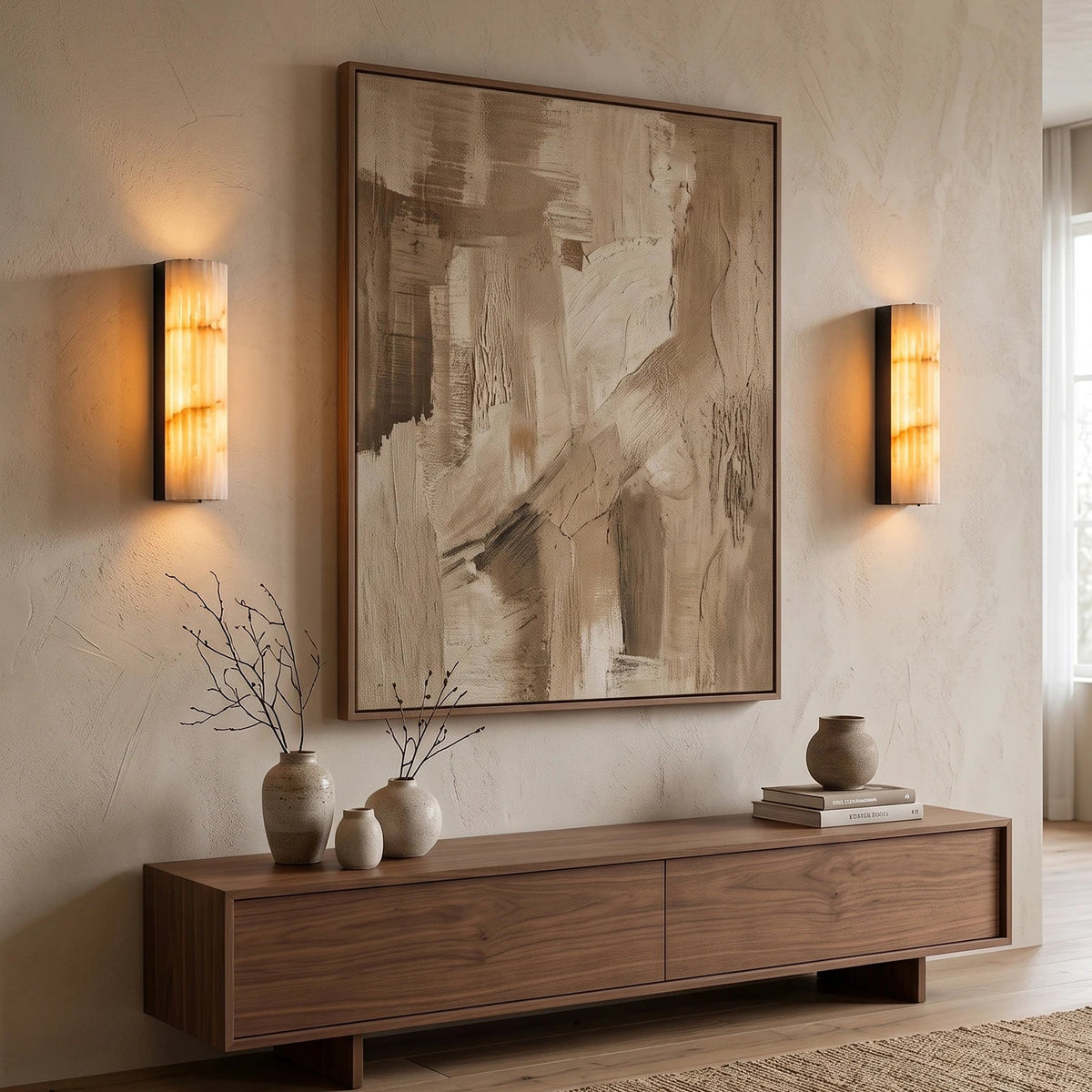 Minimalistische geriffelte Alabaster-Wandleuchte Rivenna