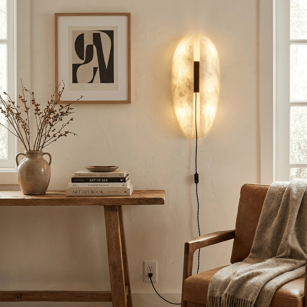 Wandleuchte mit Alabasterpaneel zum Einstecken