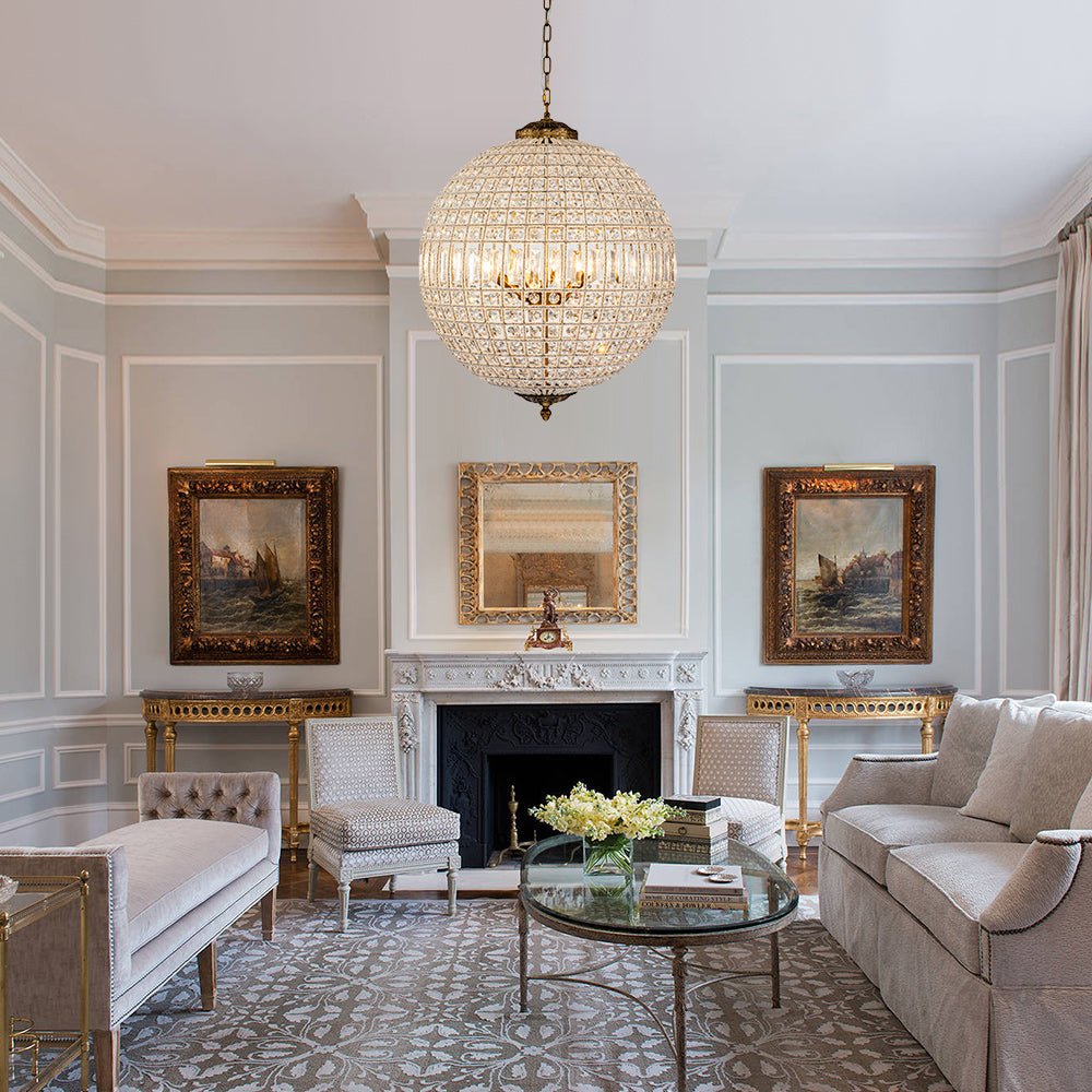 Crystavelle Regency-Messing-Kristallkugel-Kronleuchter