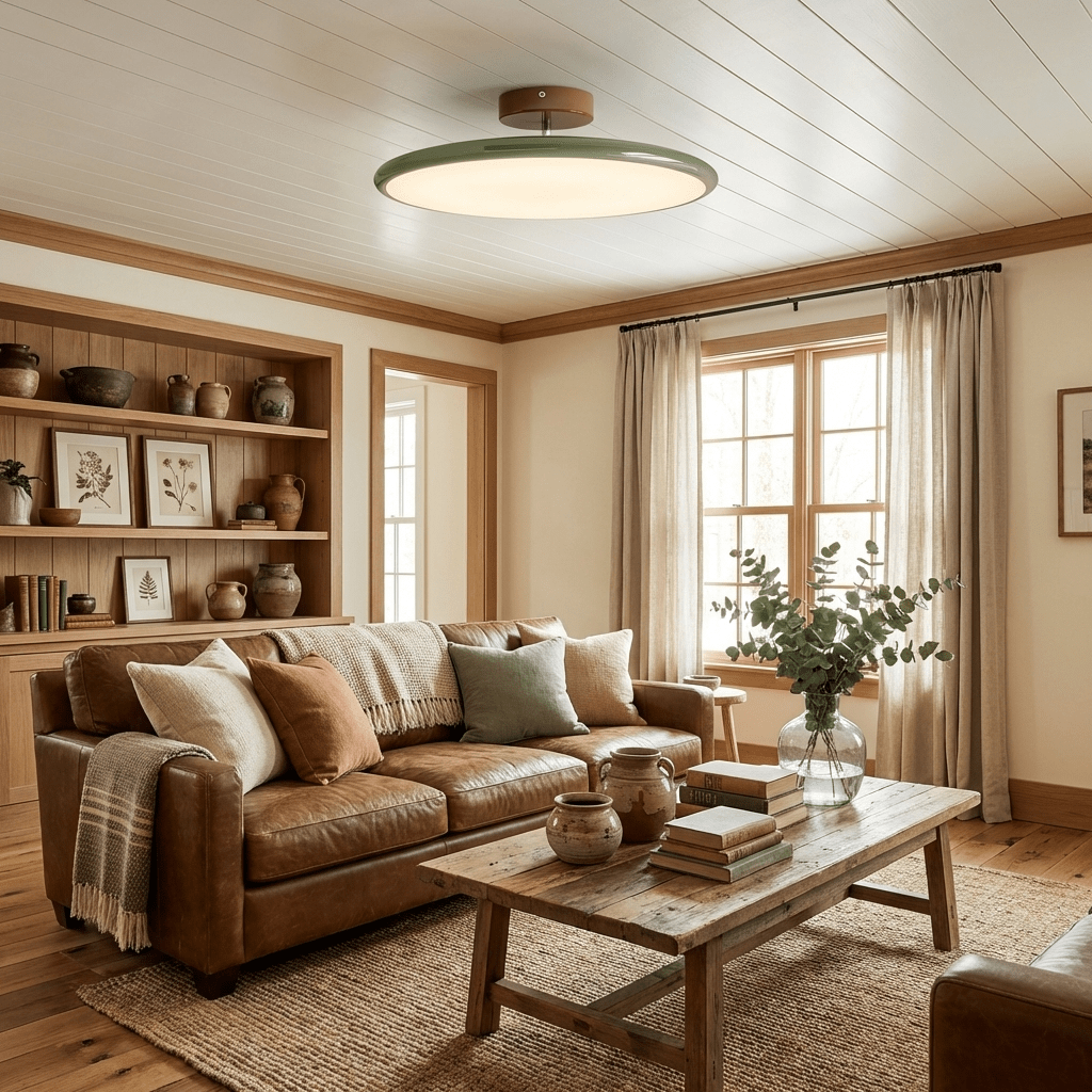 Runde drehbare Deckenleuchte aus Holz