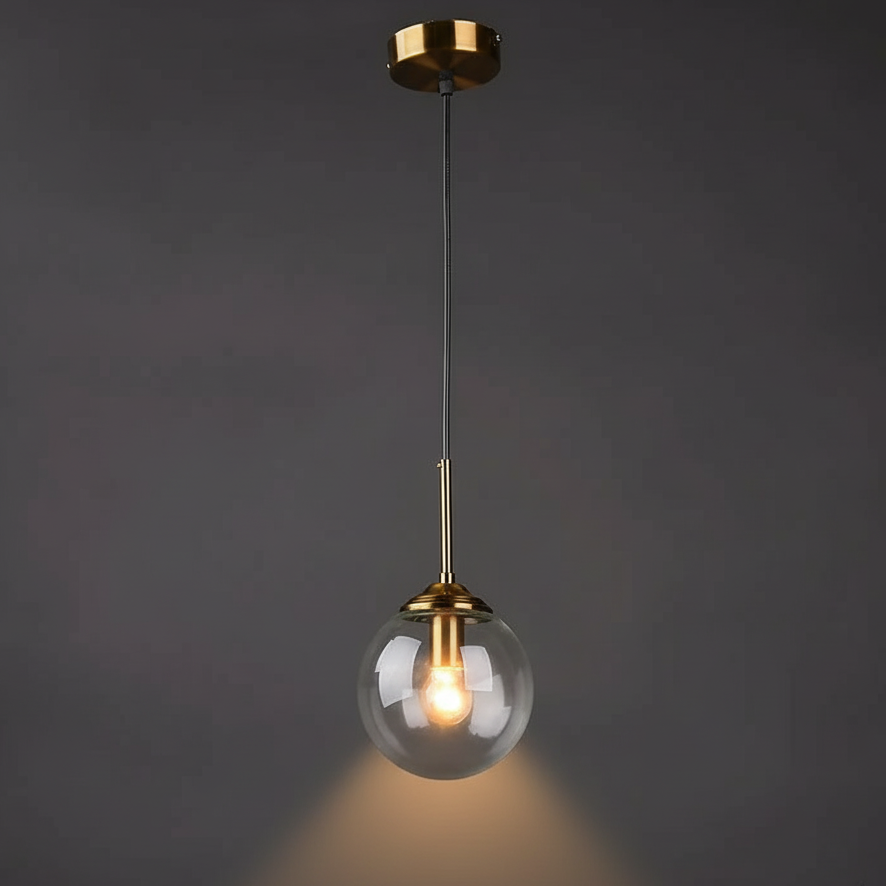 Orbelle Art-déco-Pendelleuchte aus Messing mit Glaskugel
