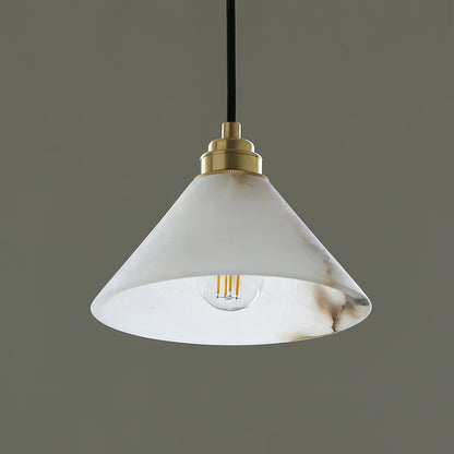 Pendelleuchte mit Alabasterkegel aus Messing