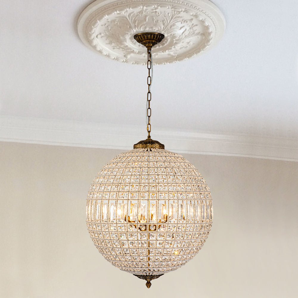 Crystavelle Regency-Messing-Kristallkugel-Kronleuchter