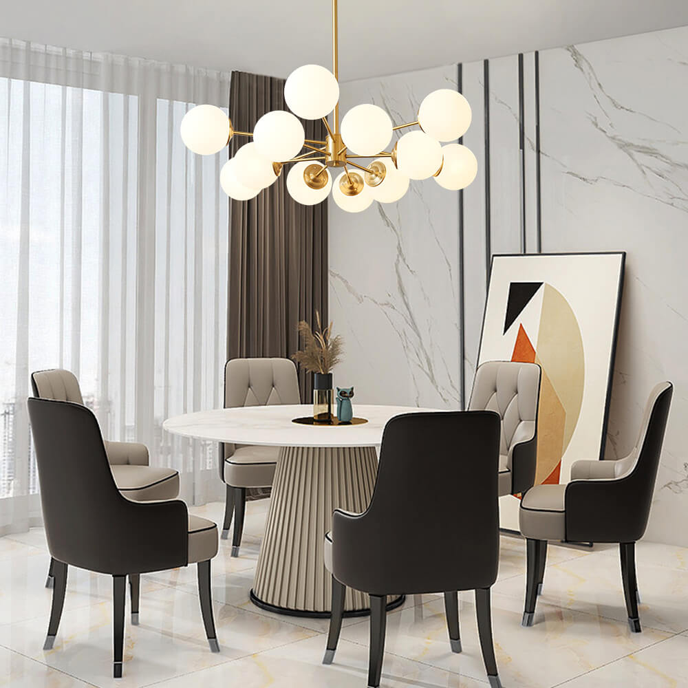 Spheralis Mid-Century Messing-Opalglas-Kronleuchter
