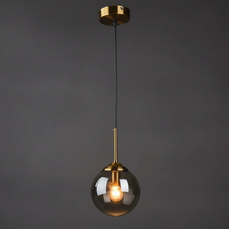 Orbelle Art-déco-Pendelleuchte aus Messing mit Glaskugel