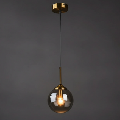 Orbelle Art-déco-Pendelleuchte aus Messing mit Glaskugel