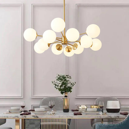 Spheralis Mid-Century Messing-Opalglas-Kronleuchter