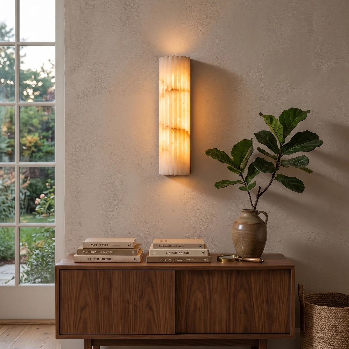 Minimalistische geriffelte Alabaster-Wandleuchte Rivenna