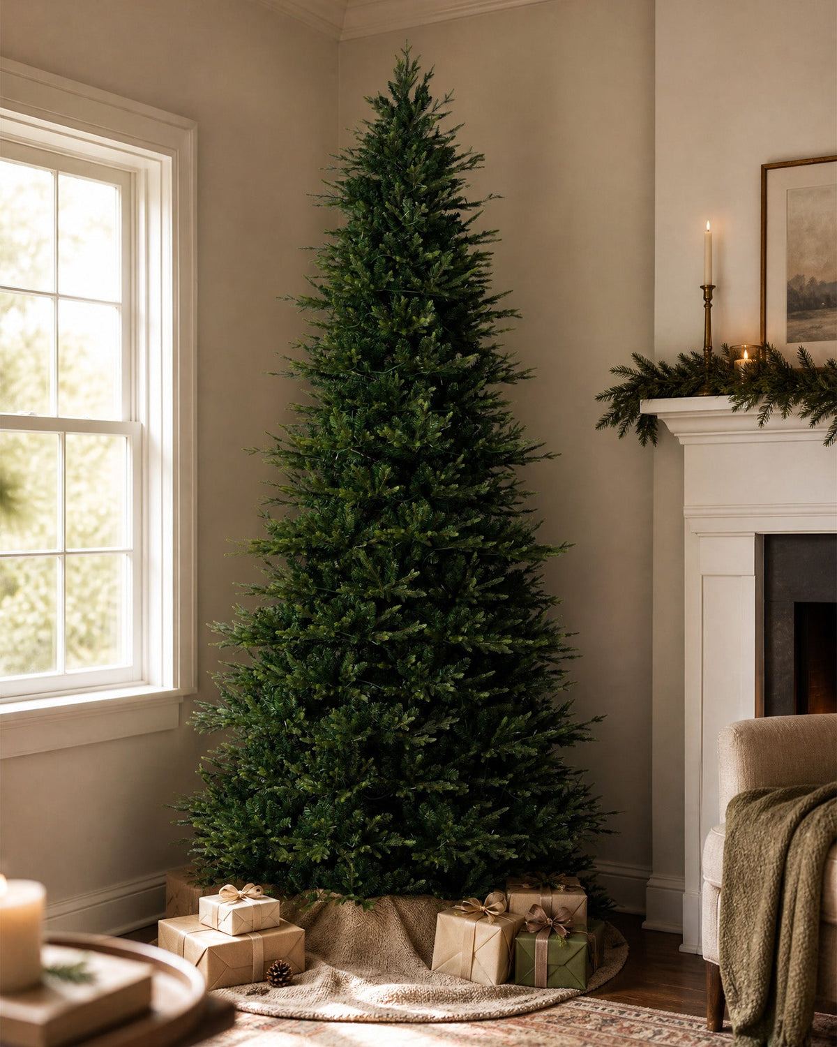 Skovra Klassischer PE/PVC-Weihnachtsbaum, 12 ft, vorbeleuchtet
