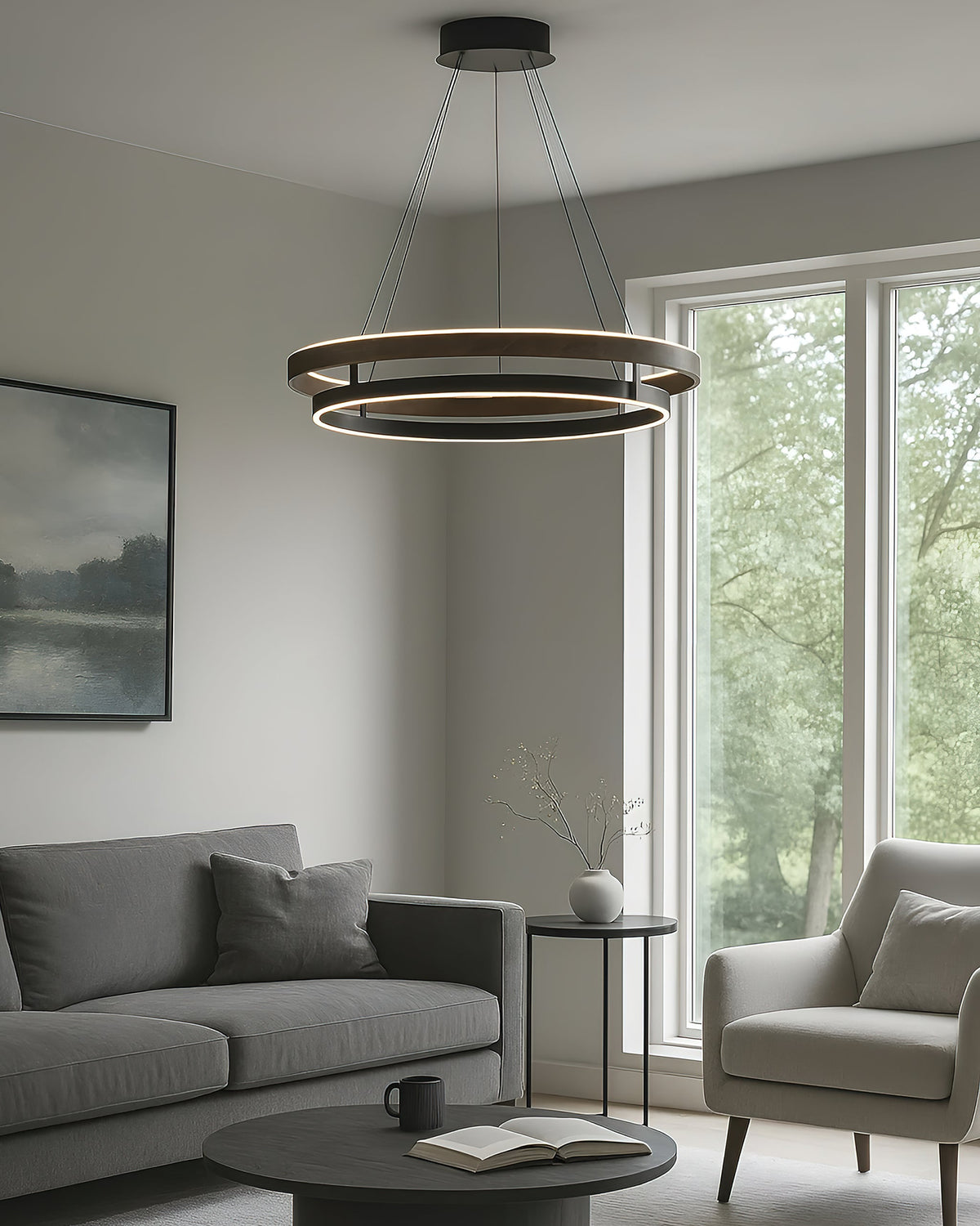 Doppelring-Walnuss-LED-Kronleuchter