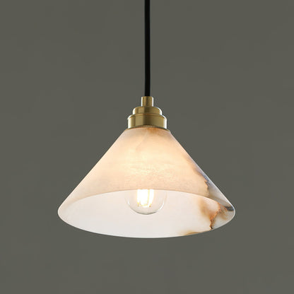Pendelleuchte mit Alabasterkegel aus Messing