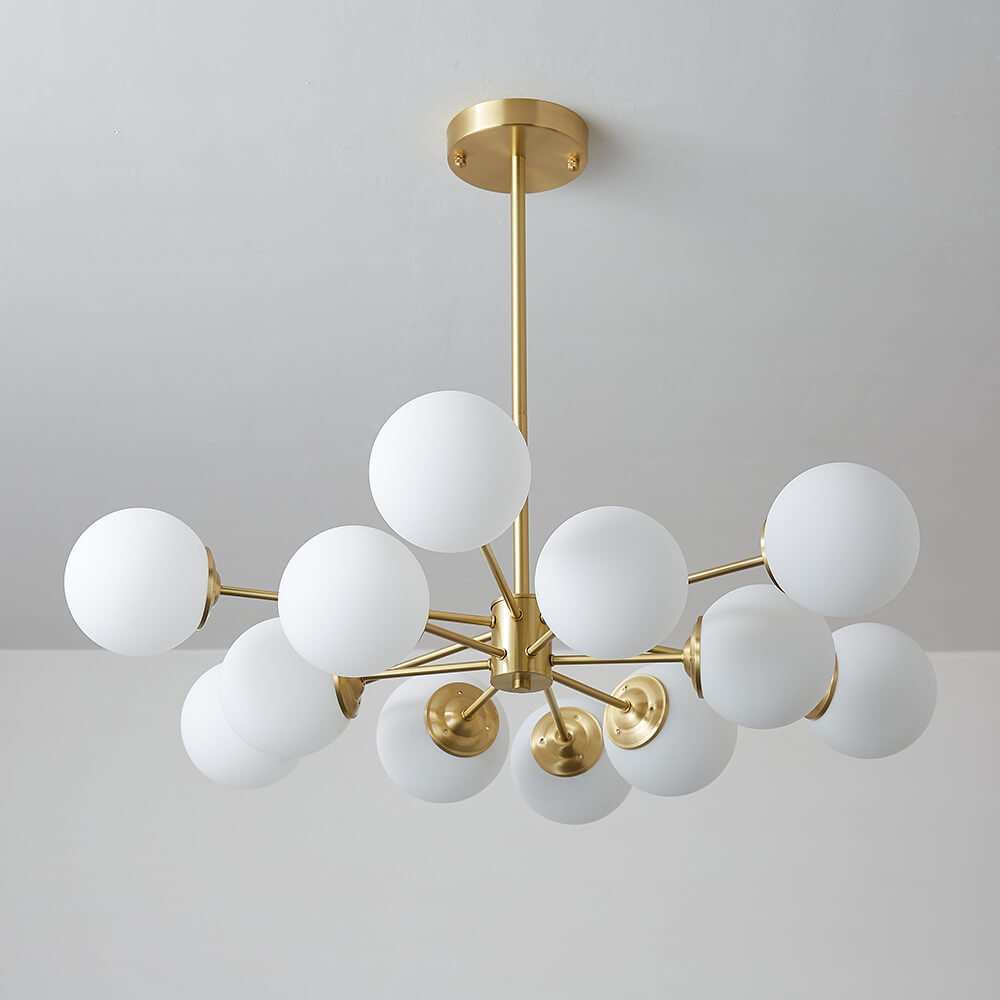 Spheralis Mid-Century Messing-Opalglas-Kronleuchter
