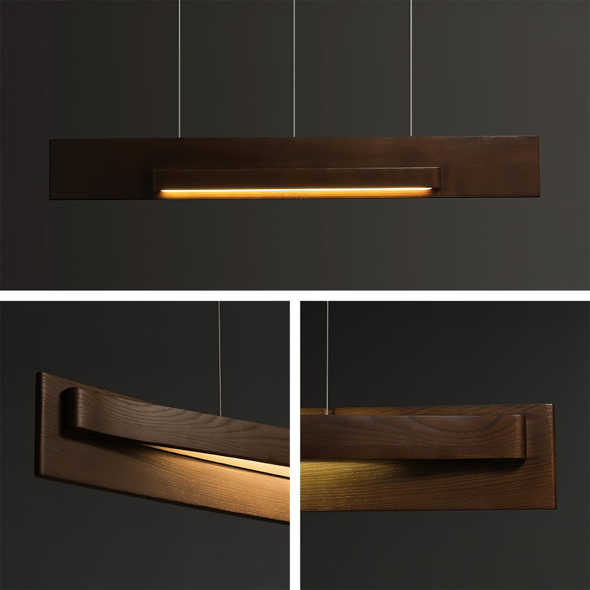 Lineare Holz-LED-Pendelleuchte