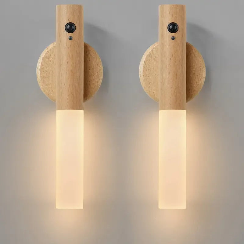 Minimalistische Wandleuchte aus Holz von Oakmira mit Bewegungsmelder