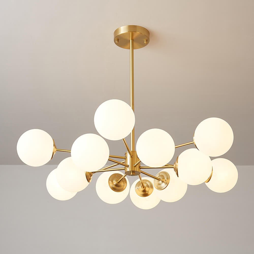 Spheralis Mid-Century Messing-Opalglas-Kronleuchter
