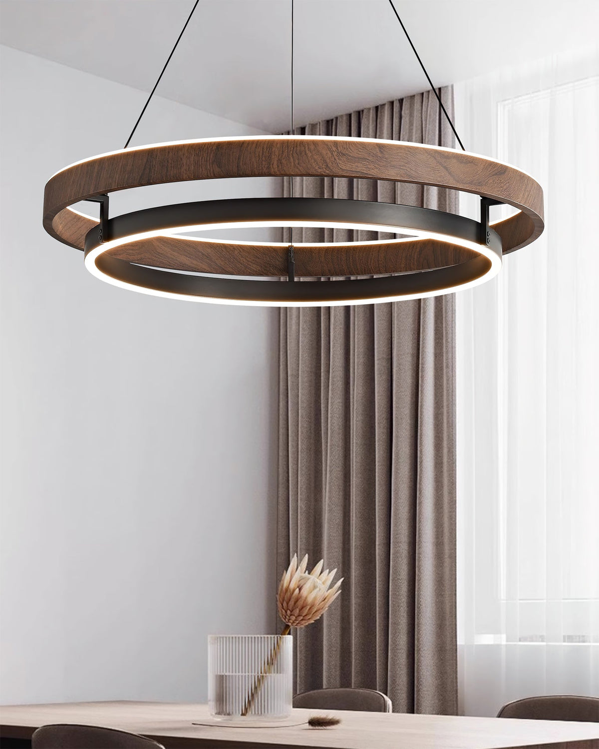 Doppelring-Walnuss-LED-Kronleuchter