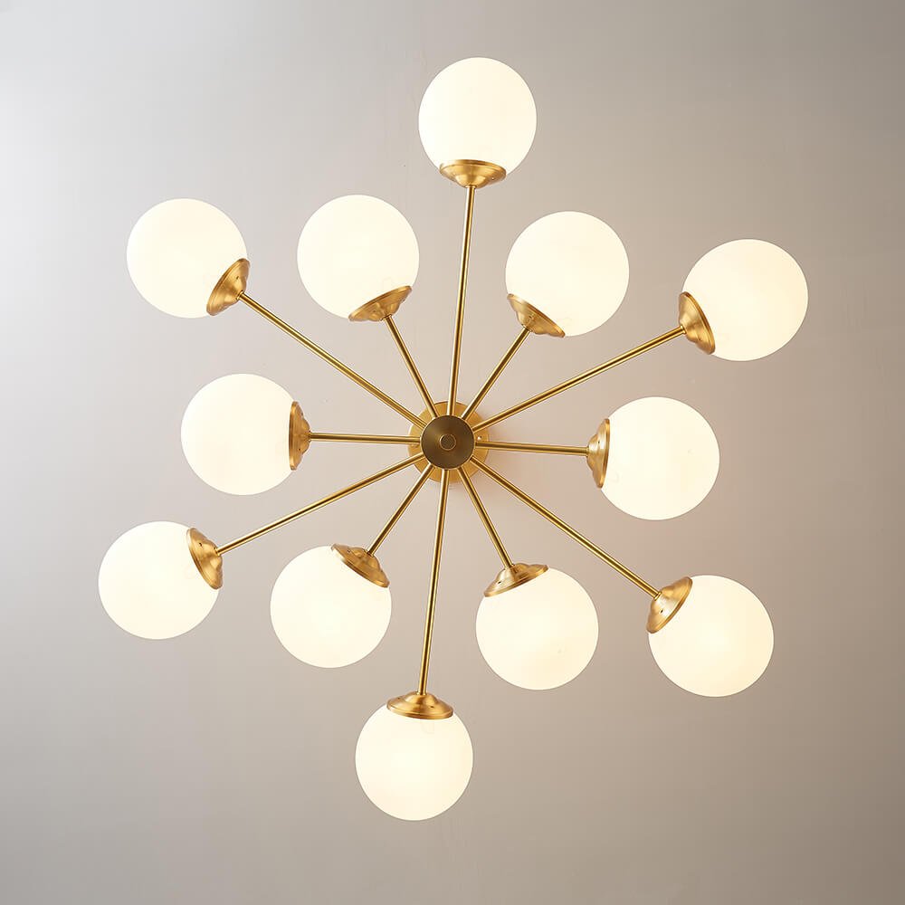 Spheralis Mid-Century Messing-Opalglas-Kronleuchter