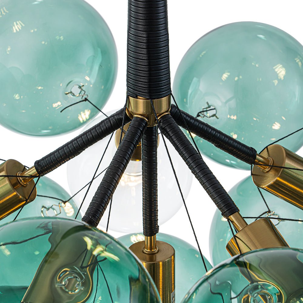 Messing-Kronleuchter aus türkisfarbenem Bubble-Glas