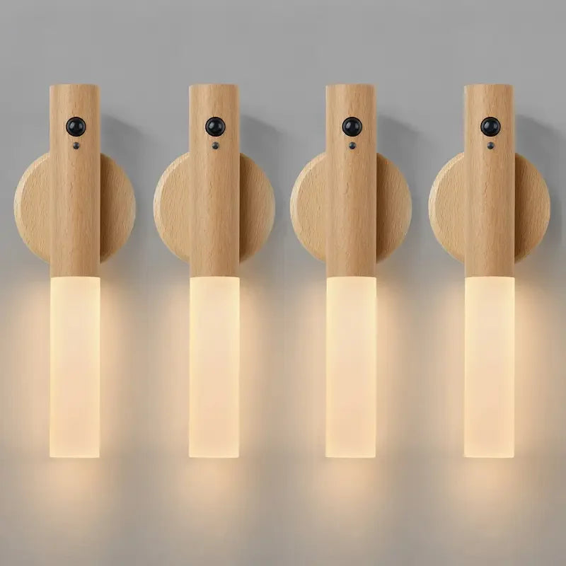 Minimalistische Wandleuchte aus Holz von Oakmira mit Bewegungsmelder