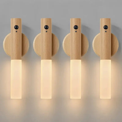 Minimalistische Wandleuchte aus Holz von Oakmira mit Bewegungsmelder