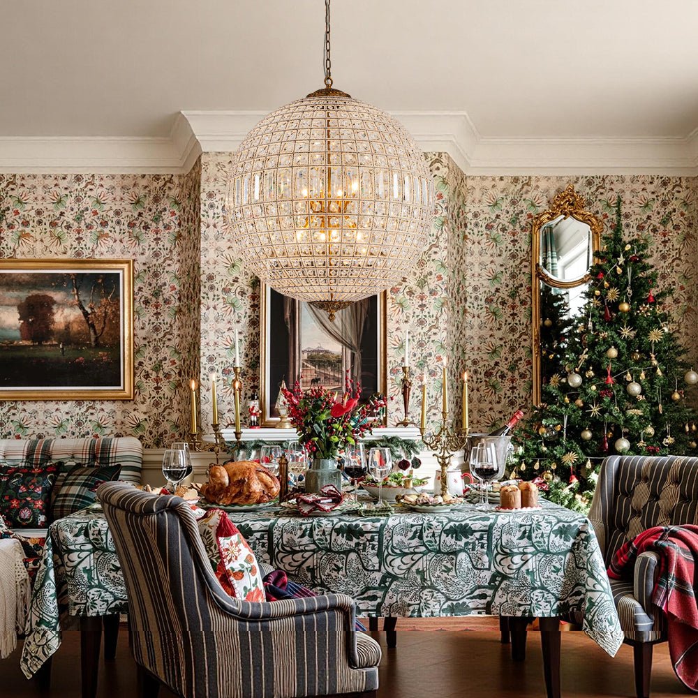 Crystavelle Regency-Messing-Kristallkugel-Kronleuchter