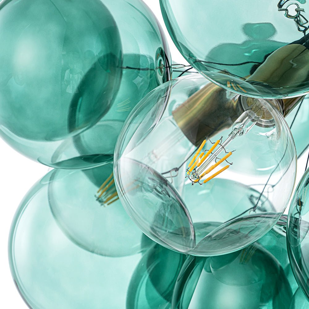 Messing-Kronleuchter aus türkisfarbenem Bubble-Glas