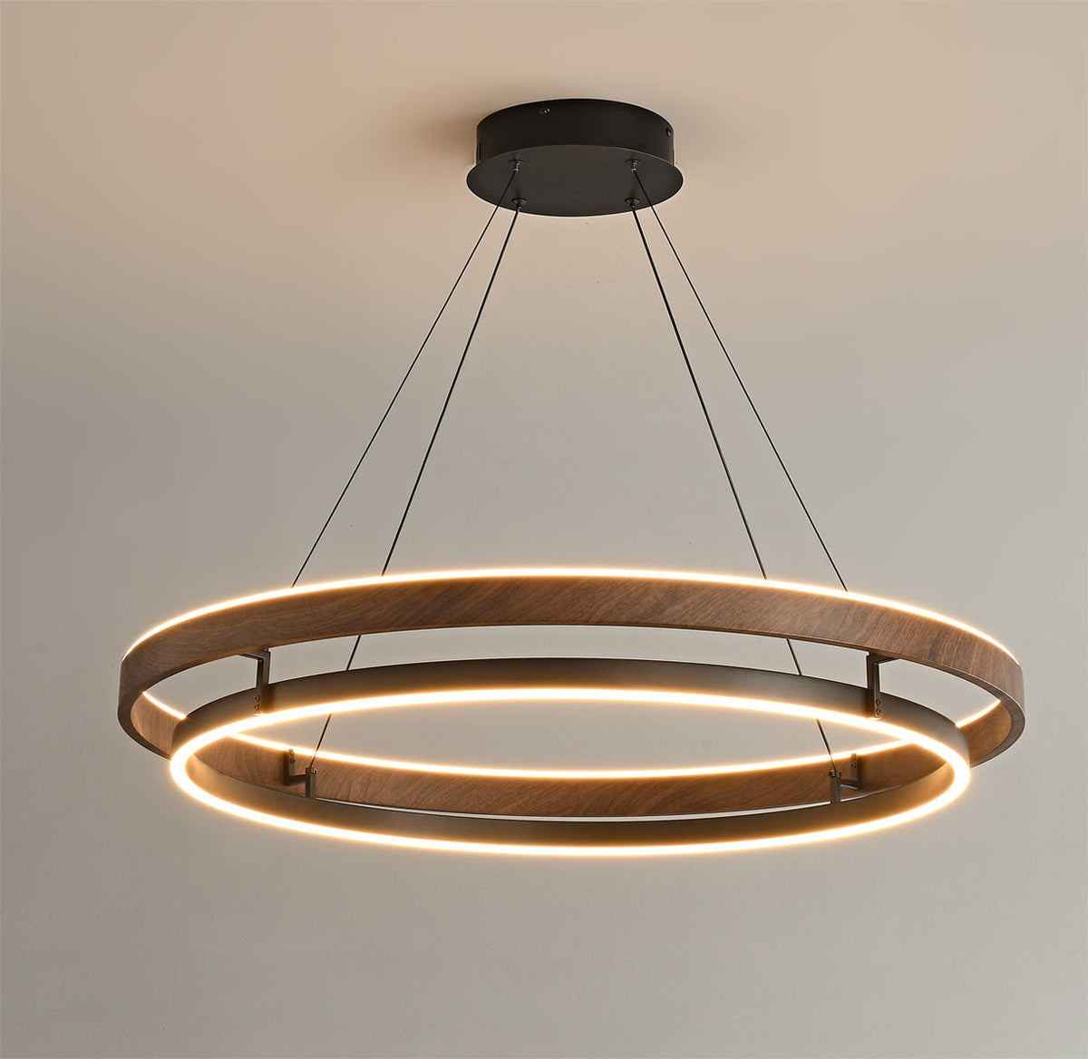 Doppelring-Walnuss-LED-Kronleuchter