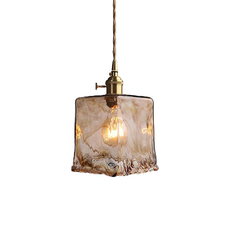Vintage-Pendelleuchte aus Messing in Bernsteinfarbe