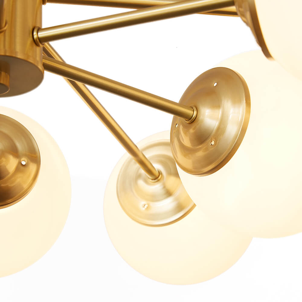 Spheralis Mid-Century Messing-Opalglas-Kronleuchter