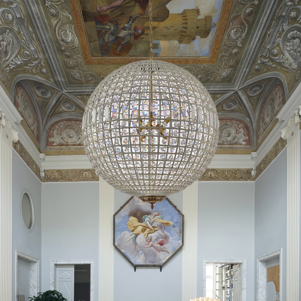 Crystavelle Regency-Messing-Kristallkugel-Kronleuchter