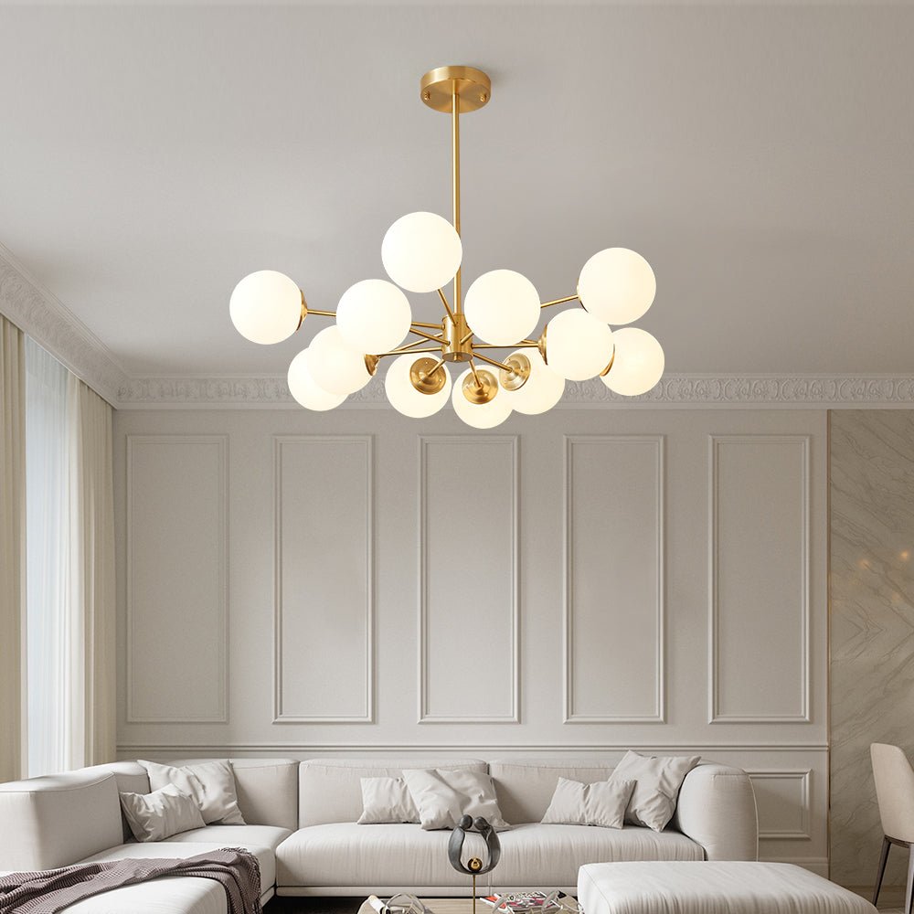 Spheralis Mid-Century Messing-Opalglas-Kronleuchter