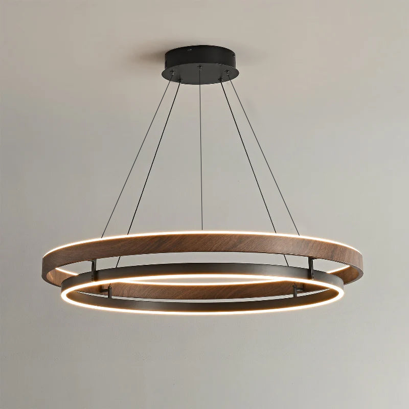 Doppelring-Walnuss-LED-Kronleuchter