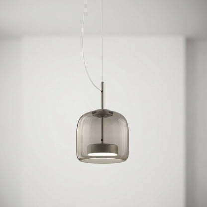 Pendelleuchte mit getöntem Glasschirm in Trommelform